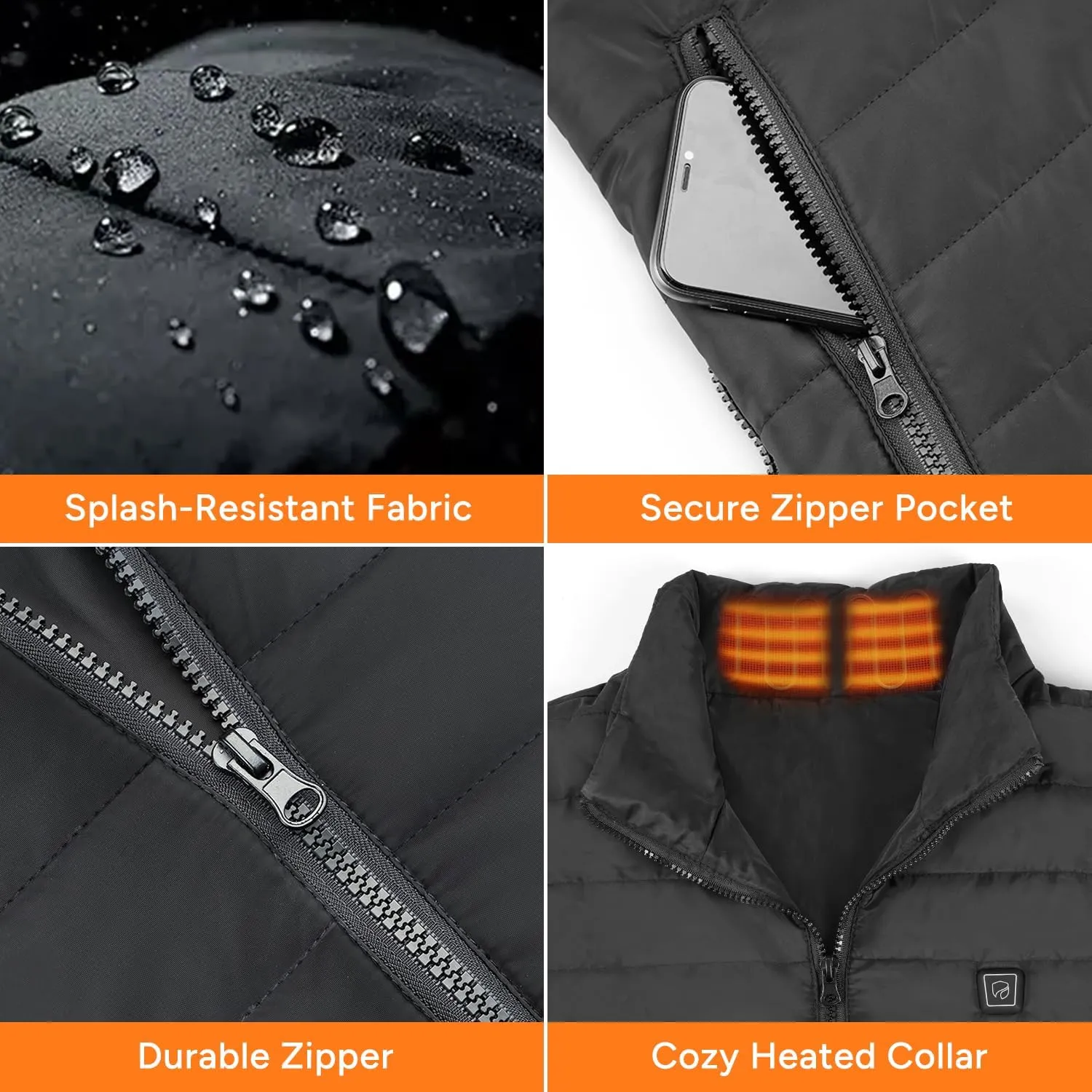 DR.PREPARE Heated Vest, Lightweight Heating Vest, 3 Heat Levels, 6 Heat Zones, Adjustable Size (Battery Not Included)