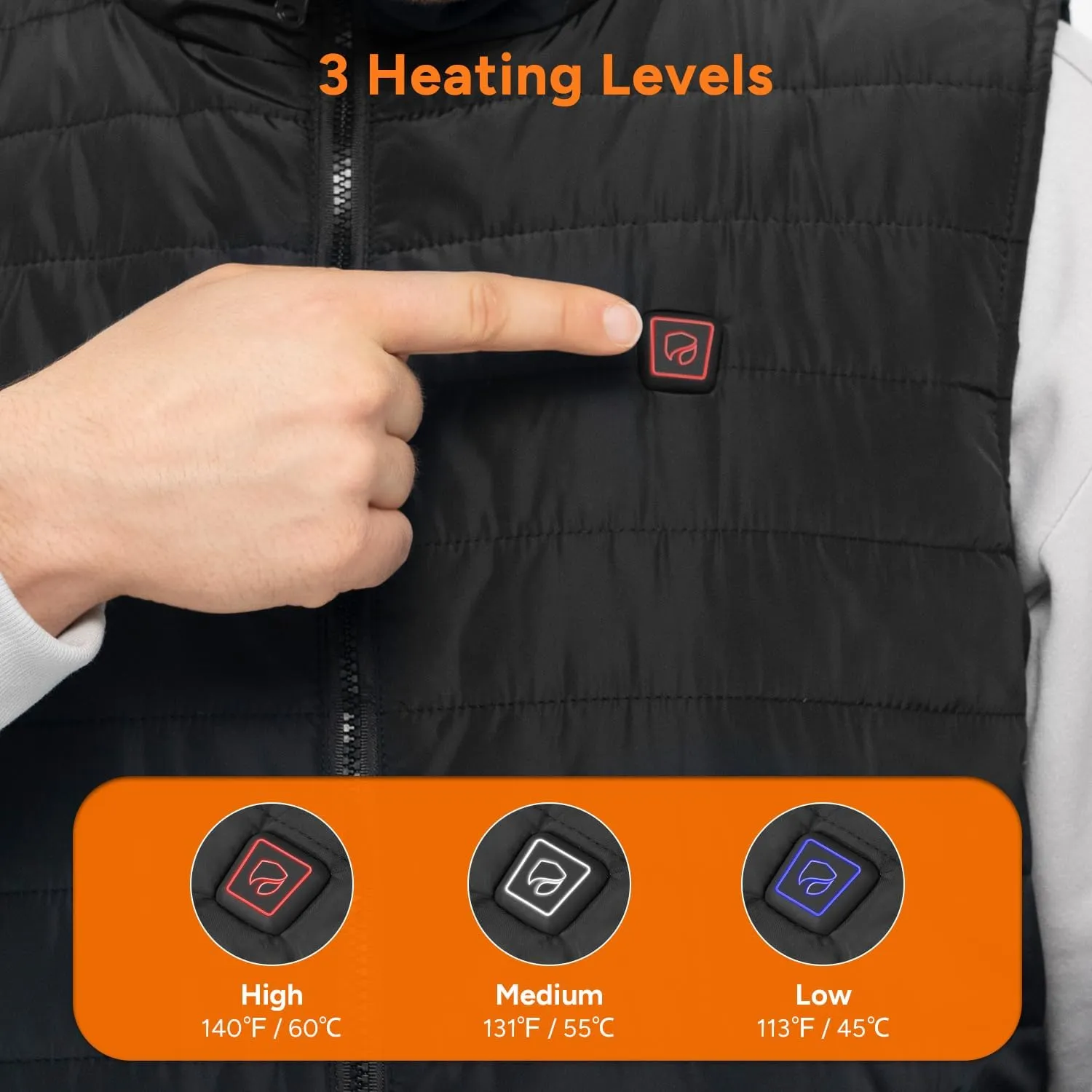 DR.PREPARE Heated Vest, Lightweight Heating Vest, 3 Heat Levels, 6 Heat Zones, Adjustable Size (Battery Not Included)