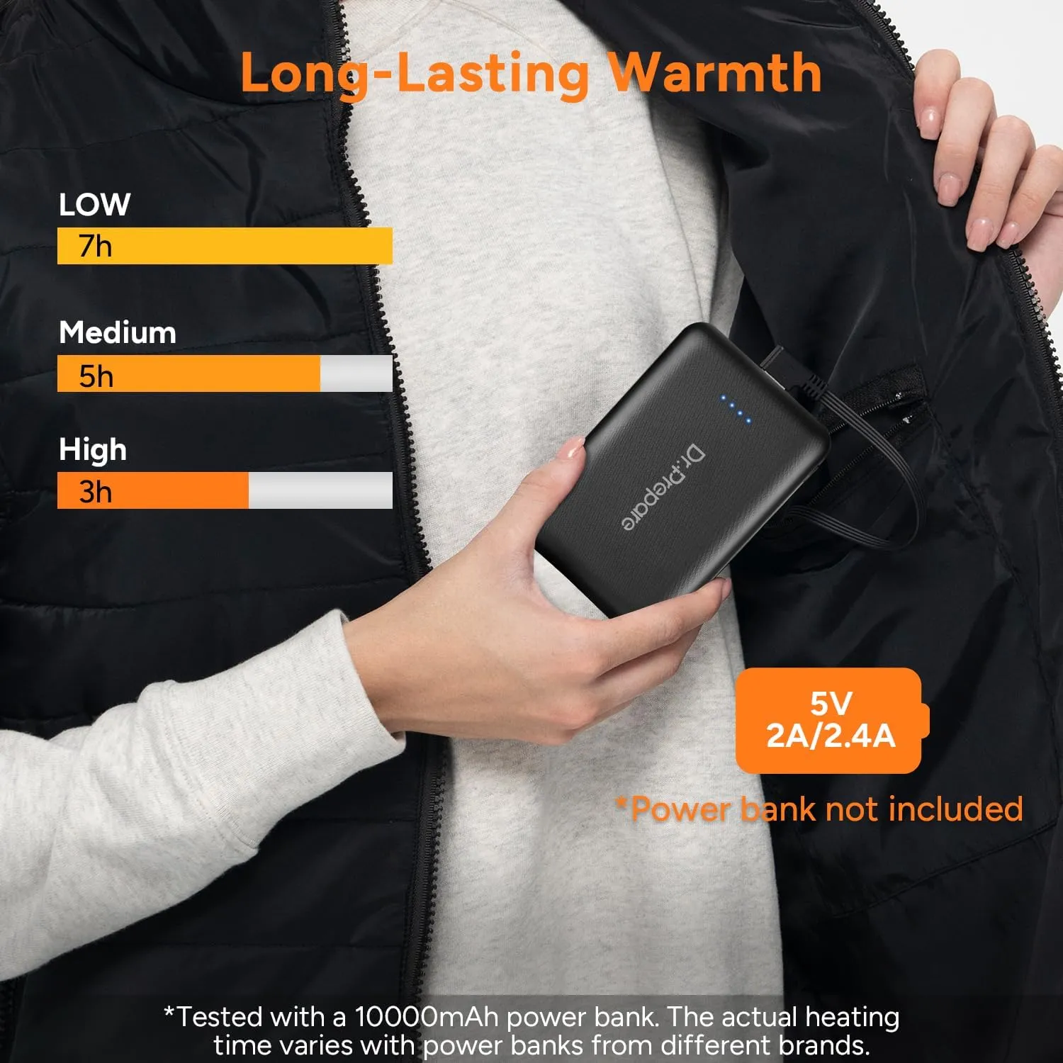 DR.PREPARE Heated Vest, Lightweight Heating Vest, 3 Heat Levels, 6 Heat Zones, Adjustable Size (Battery Not Included)