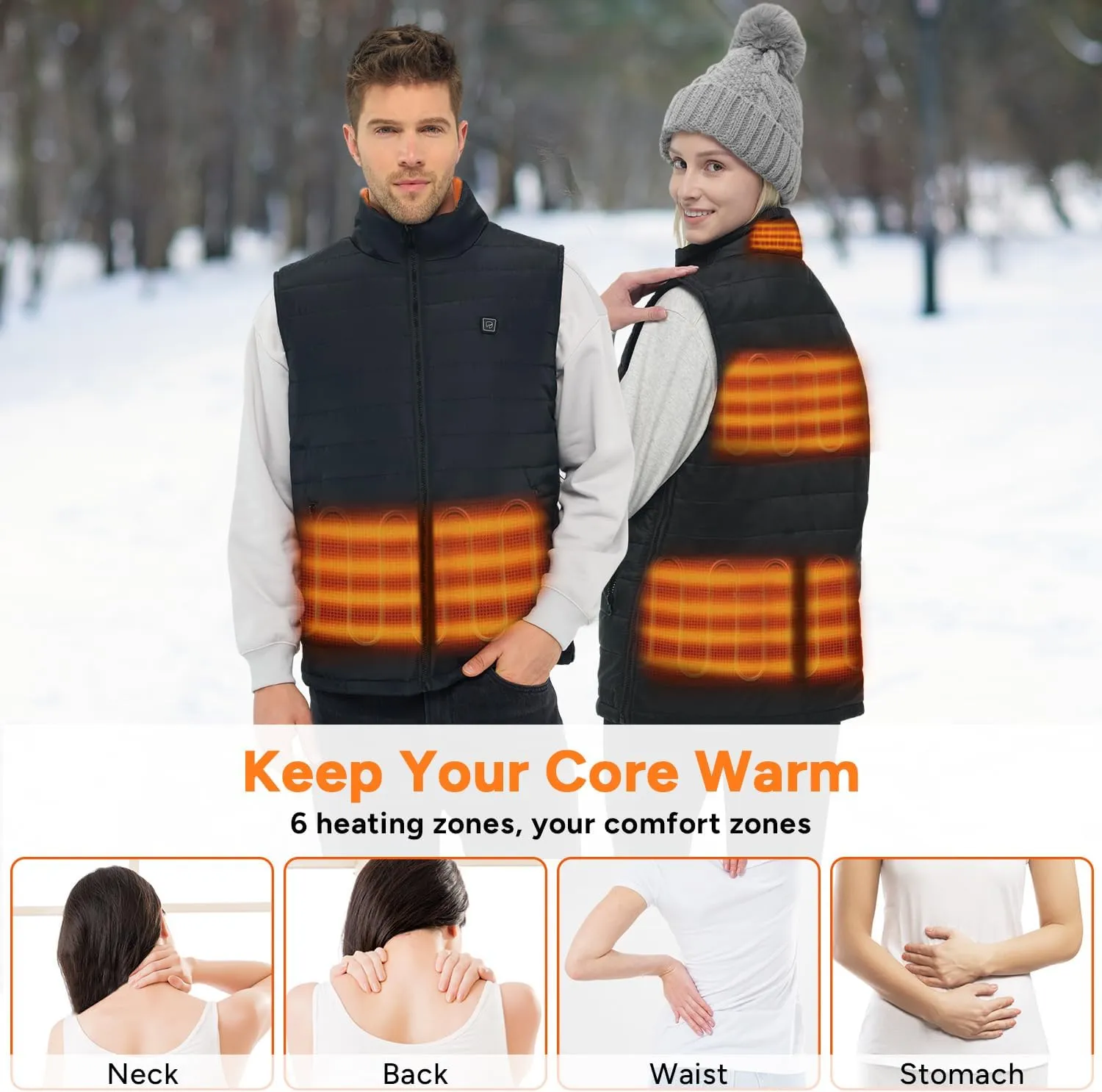 DR.PREPARE Heated Vest, Lightweight Heating Vest, 3 Heat Levels, 6 Heat Zones, Adjustable Size (Battery Not Included)
