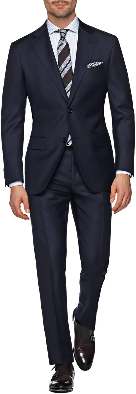DTI GV Executive Italian Men's Two Button Wool Suit Jacket with Pant 2 Piece Set