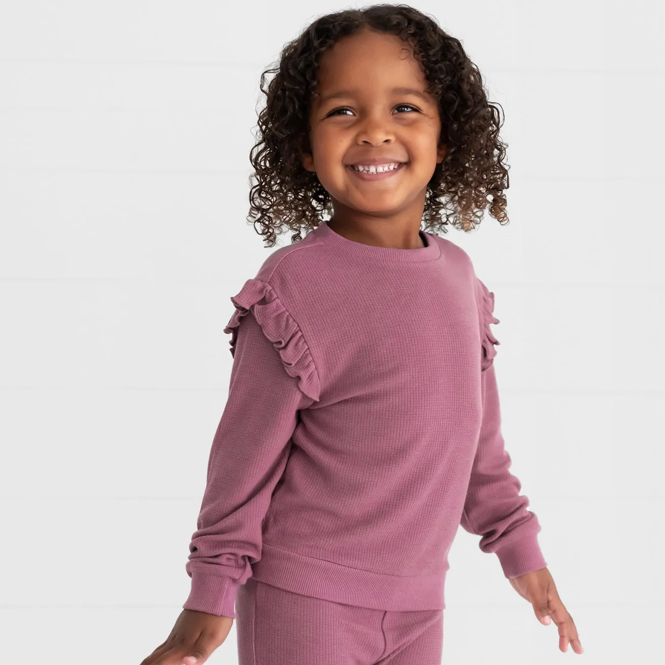 Dusty Plum Waffle Flutter Crewneck