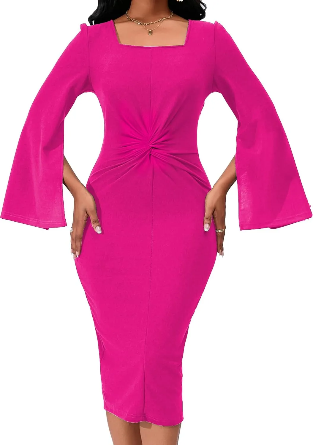 Elegant Dresses for Women Sexy Church Long Ruffles Sleeve Business Pencil Vintage Peplum Dress Wear to Work