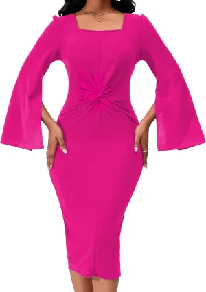 Elegant Dresses for Women Sexy Church Long Ruffles Sleeve Business Pencil Vintage Peplum Dress Wear to Work