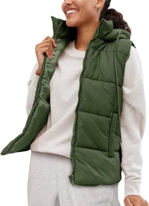 EsheSy Women's Puffer Vest with Removable Hood Sleeveless Full Zip Quilted Down Jacket