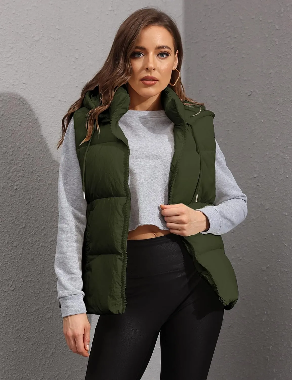 EsheSy Women's Puffer Vest with Removable Hood Sleeveless Full Zip Quilted Down Jacket