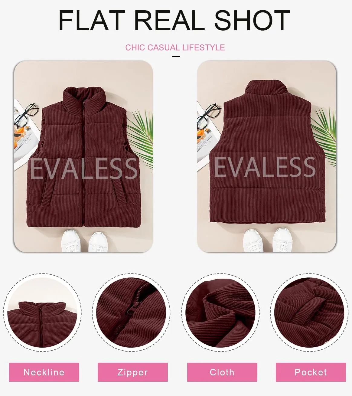 EVALESS Corduroy Cropped Puffer Vest for Women Lightweight Stand Collar Sleeveless Jackets Zip Up Clothes Fashion 2024