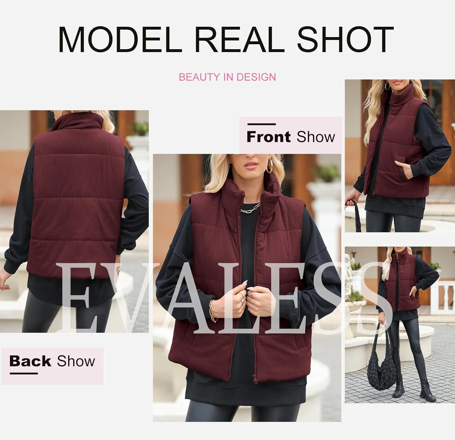 EVALESS Corduroy Cropped Puffer Vest for Women Lightweight Stand Collar Sleeveless Jackets Zip Up Clothes Fashion 2024