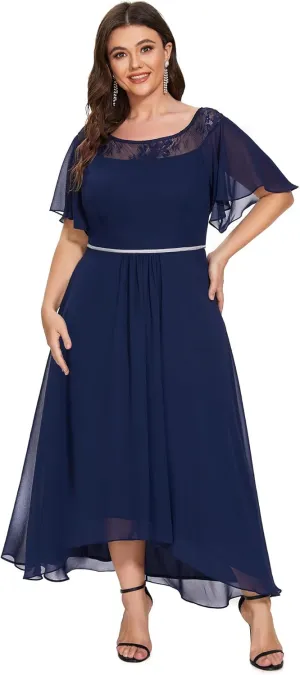 Ever-Pretty Plus Womens Plus Size Lace Illusion Ruffle Sleeves Irregular Hem A Line Chiffon Maxi Evening Dresses 00465-DA