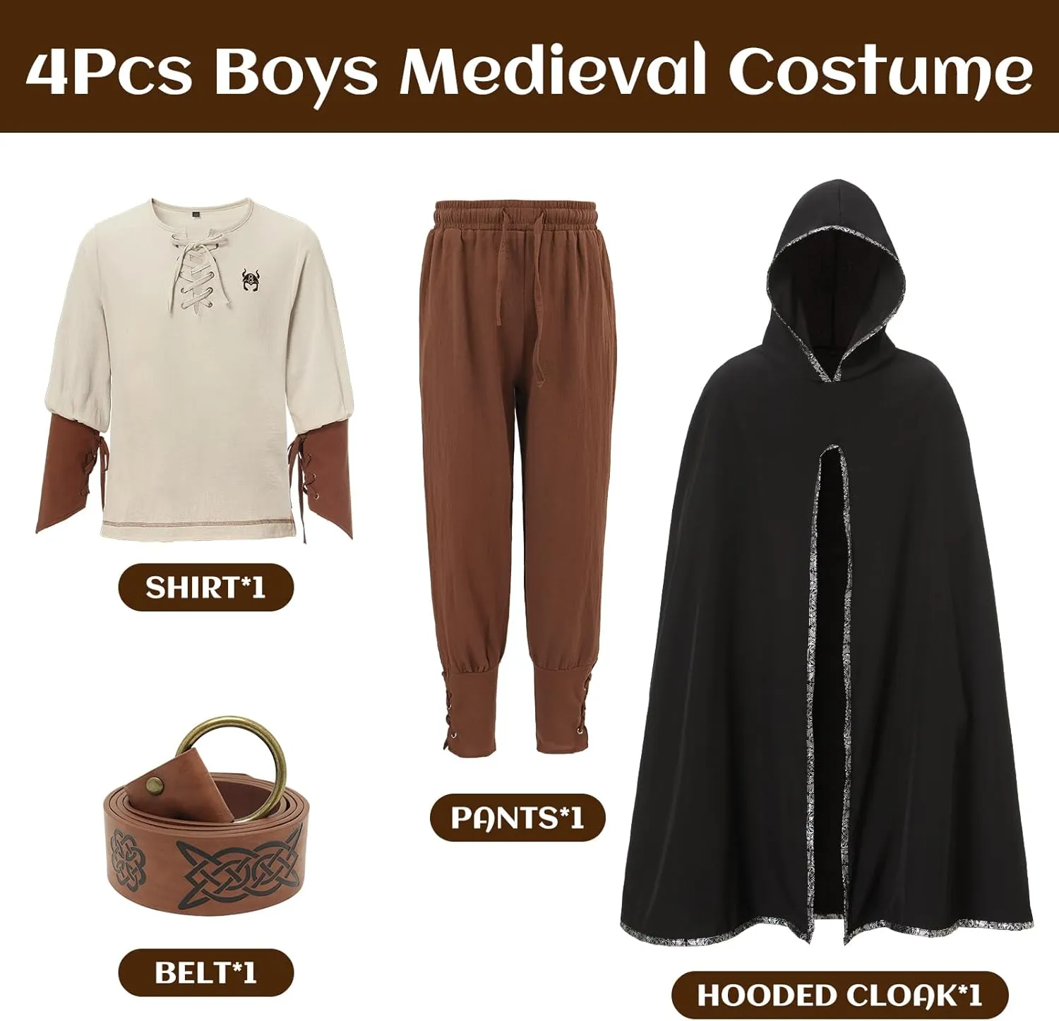 Ezuwail Boys Renaissance Costumes Outfit Kids Medieval Viking Costume Sets for Halloween, Ren Fair
