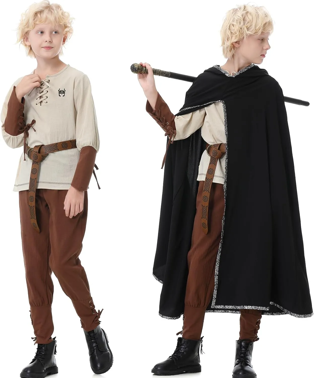 Ezuwail Boys Renaissance Costumes Outfit Kids Medieval Viking Costume Sets for Halloween, Ren Fair