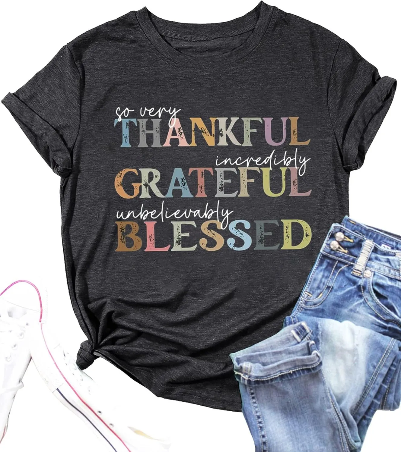 Fall Shirt for Women Thankful Grateful Blessed Graphic Vintage Thanksgiving Halloween Shirts Fall Tops Tee