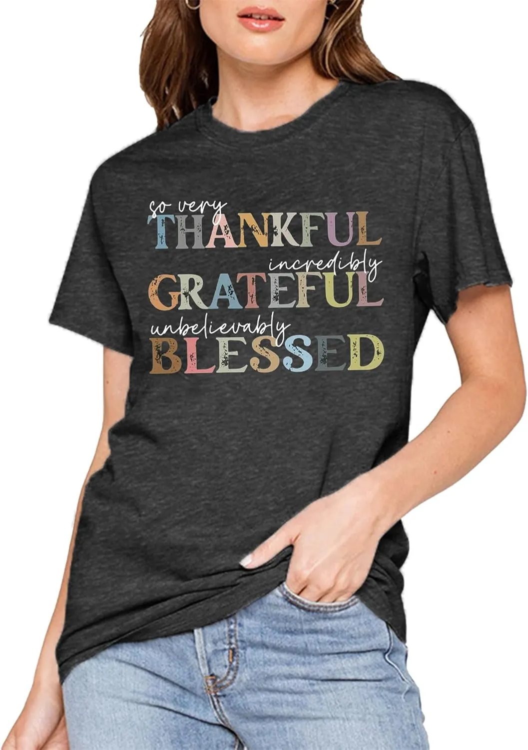 Fall Shirt for Women Thankful Grateful Blessed Graphic Vintage Thanksgiving Halloween Shirts Fall Tops Tee