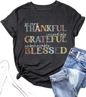 Fall Shirt for Women Thankful Grateful Blessed Graphic Vintage Thanksgiving Halloween Shirts Fall Tops Tee
