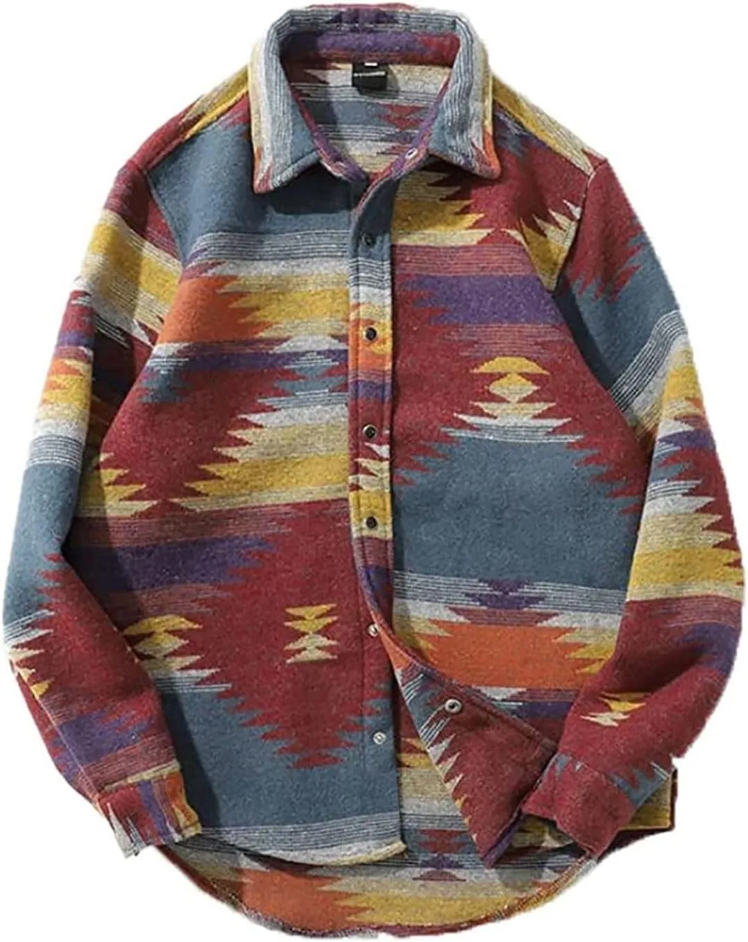 FindThy Mens Brushed Flannel Shirts Ethnic Aztec Print Button Up Lapel Tribal Shirt Jacket Shacket