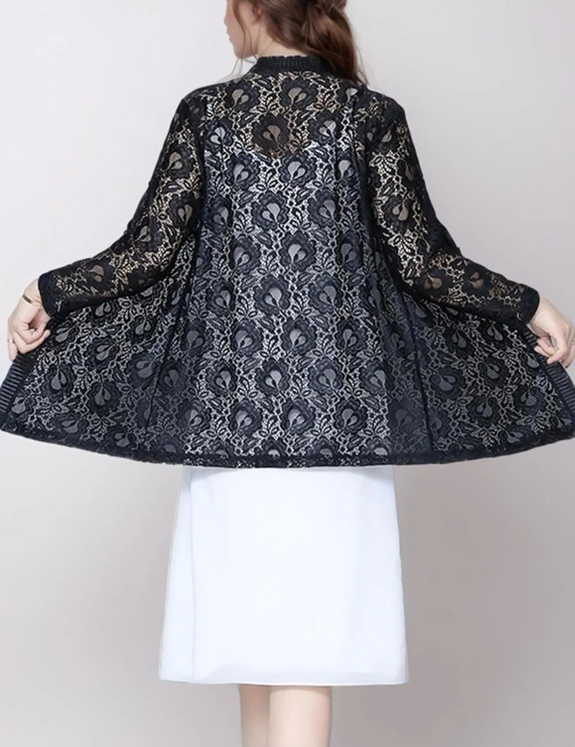 FindThy Womens 3/4 Sleeve Lace Cardigan Long Sleeve Open Front Floral Crochet Shrug Cover Up