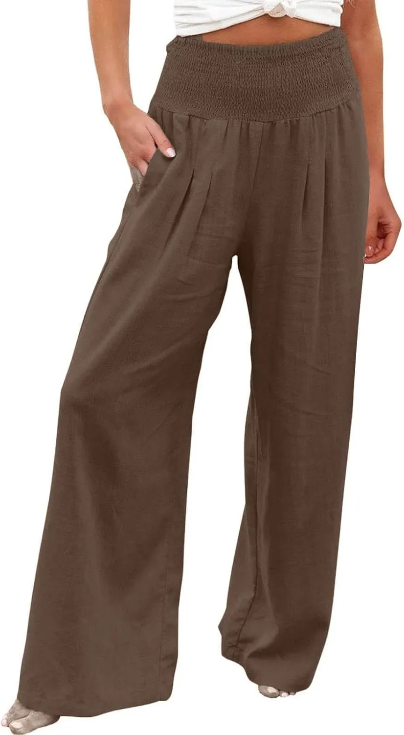 Firzero Wide Leg Trousers Women Plus Size Elastic High Waist Straight Pants 2024 Summer Casual Cotton Linen Beach Pants