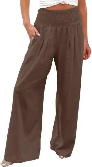 Firzero Wide Leg Trousers Women Plus Size Elastic High Waist Straight Pants 2024 Summer Casual Cotton Linen Beach Pants
