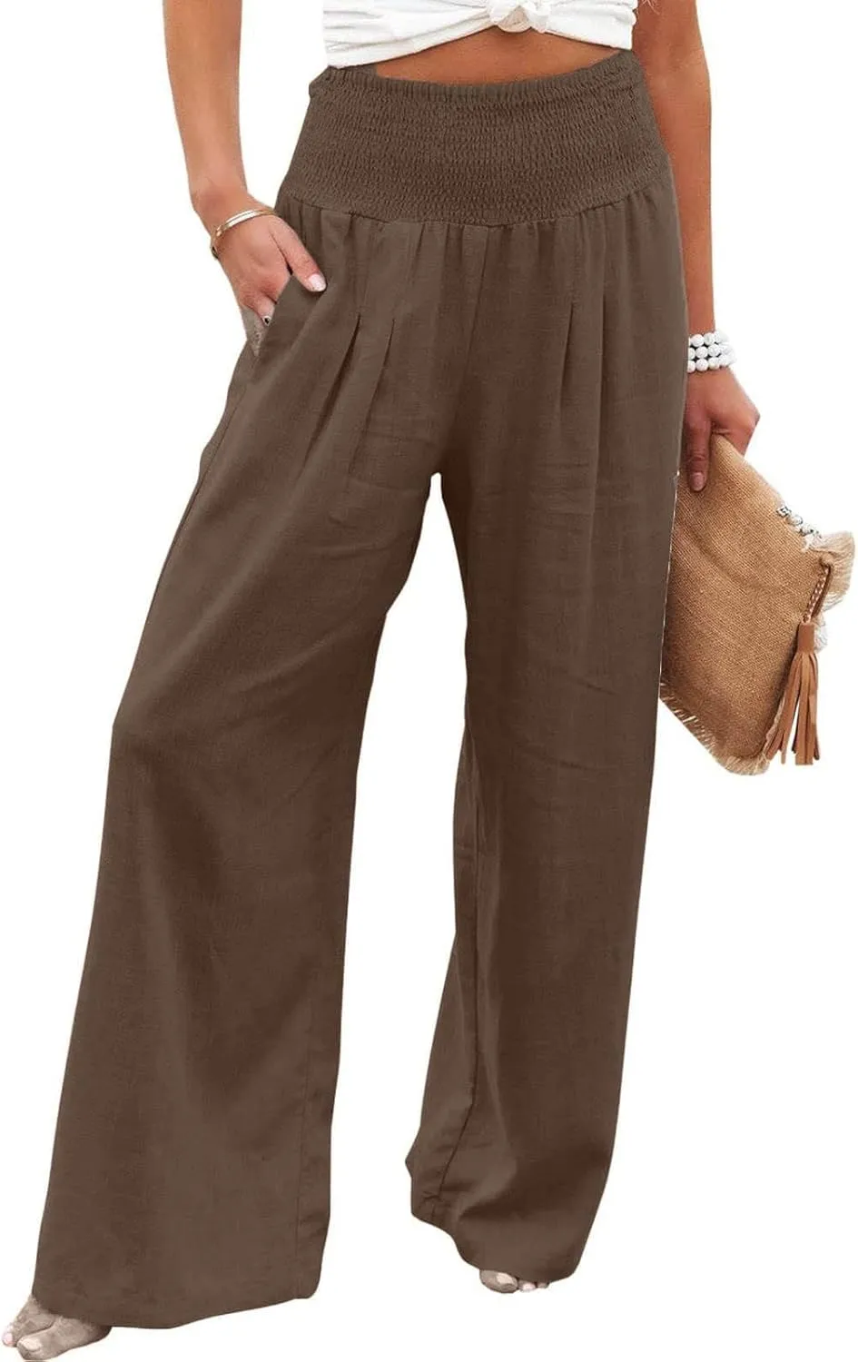 Firzero Wide Leg Trousers Women Plus Size Elastic High Waist Straight Pants 2024 Summer Casual Cotton Linen Beach Pants
