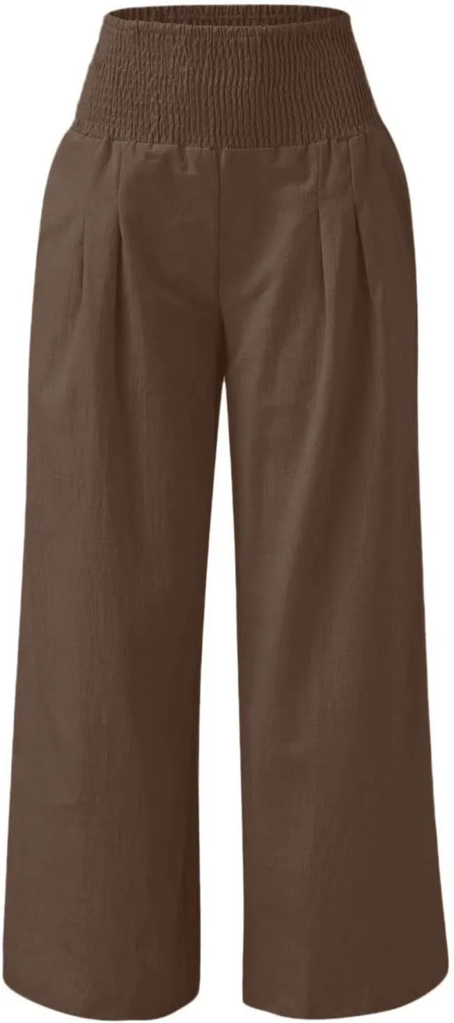 Firzero Wide Leg Trousers Women Plus Size Elastic High Waist Straight Pants 2024 Summer Casual Cotton Linen Beach Pants