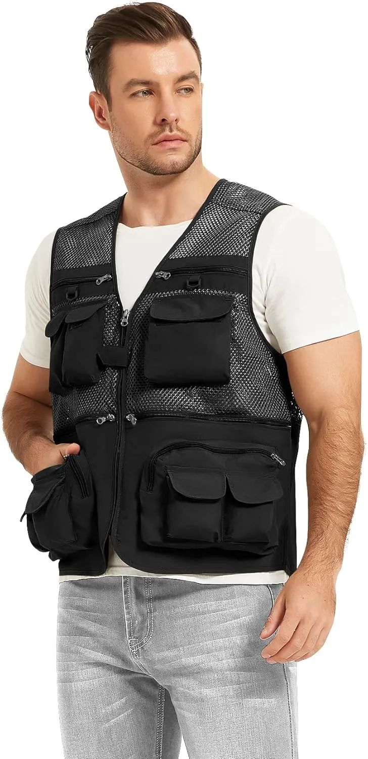 Flygo Mens Summer Outdoor Work Safari Fishing Travel Photo Vest with Pockets