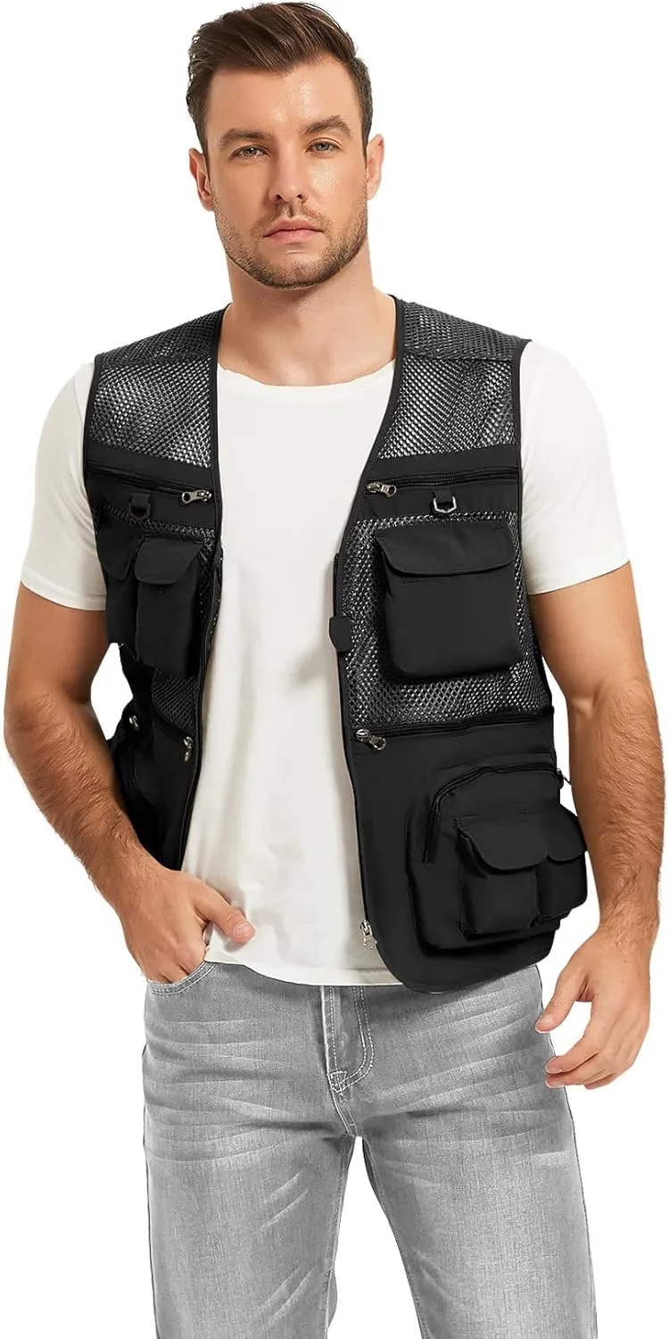 Flygo Mens Summer Outdoor Work Safari Fishing Travel Photo Vest with Pockets
