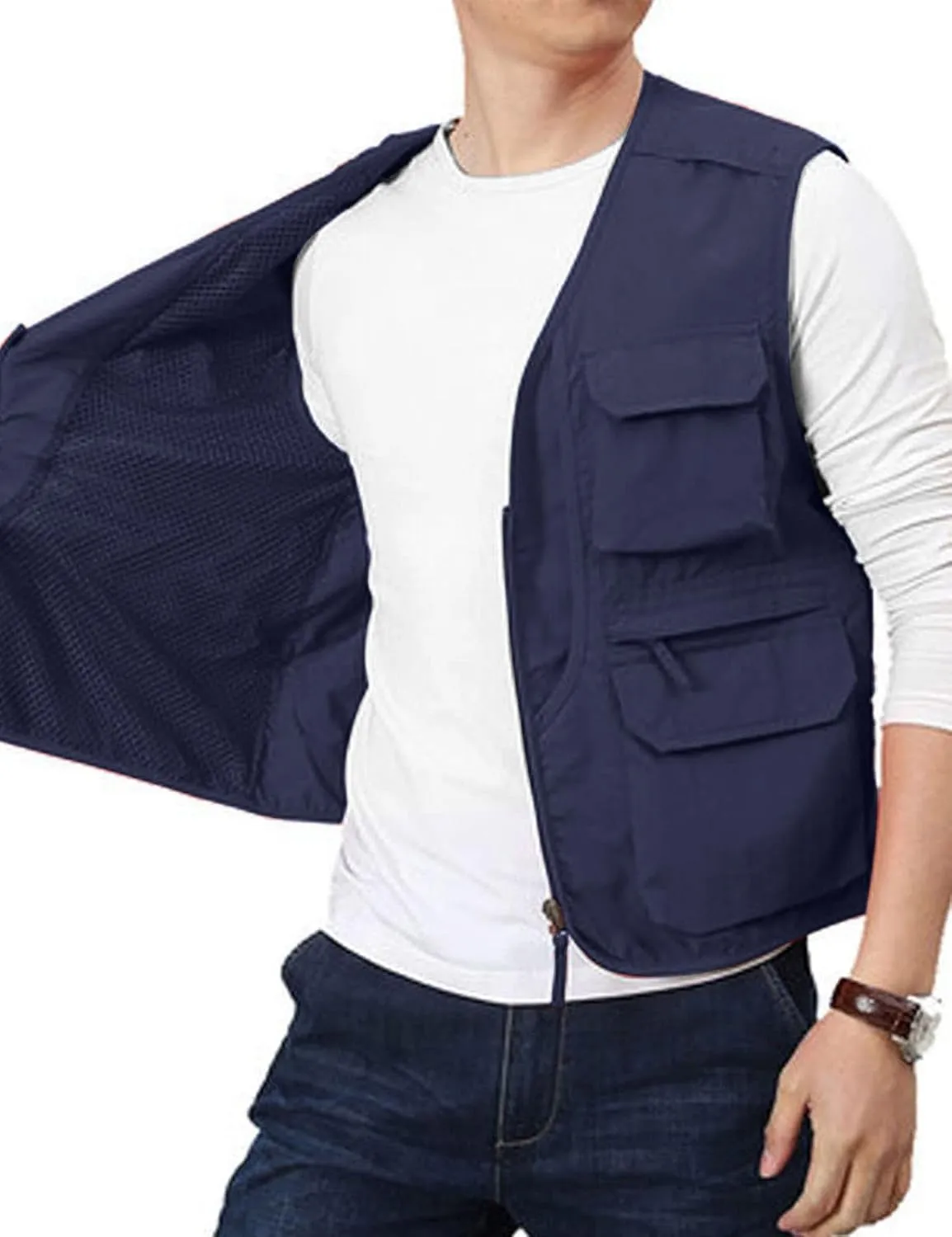 Flygo Men's Utility Cargo Vest Outdoor Fishing Safari Travel Work Photo Vest with Pockets