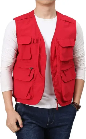 Flygo Men's Utility Cargo Vest Outdoor Fishing Safari Travel Work Photo Vest with Pockets