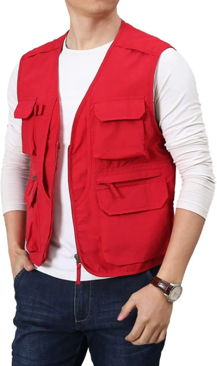 Flygo Men's Utility Cargo Vest Outdoor Fishing Safari Travel Work Photo Vest with Pockets