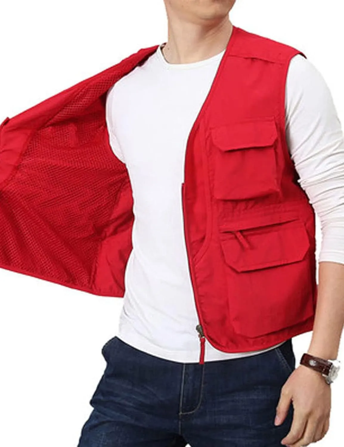 Flygo Men's Utility Cargo Vest Outdoor Fishing Safari Travel Work Photo Vest with Pockets