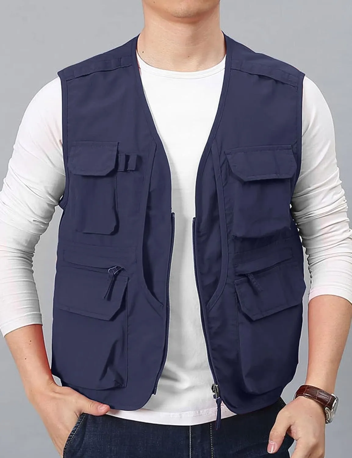 Flygo Men's Utility Cargo Vest Outdoor Fishing Safari Travel Work Photo Vest with Pockets