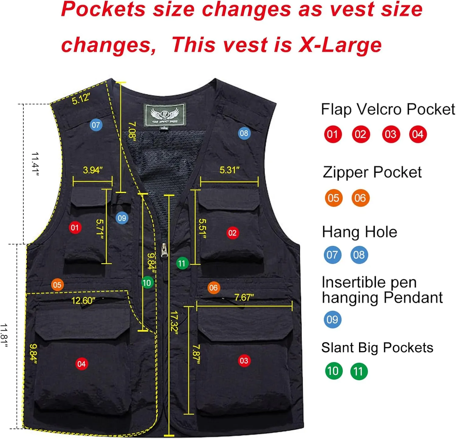 Flygo Men's Utility Cargo Vest Outdoor Fishing Safari Travel Work Photo Vest with Pockets
