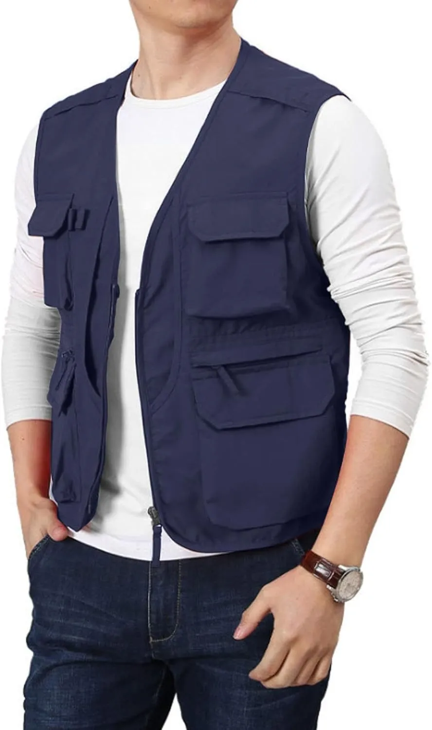 Flygo Men's Utility Cargo Vest Outdoor Fishing Safari Travel Work Photo Vest with Pockets