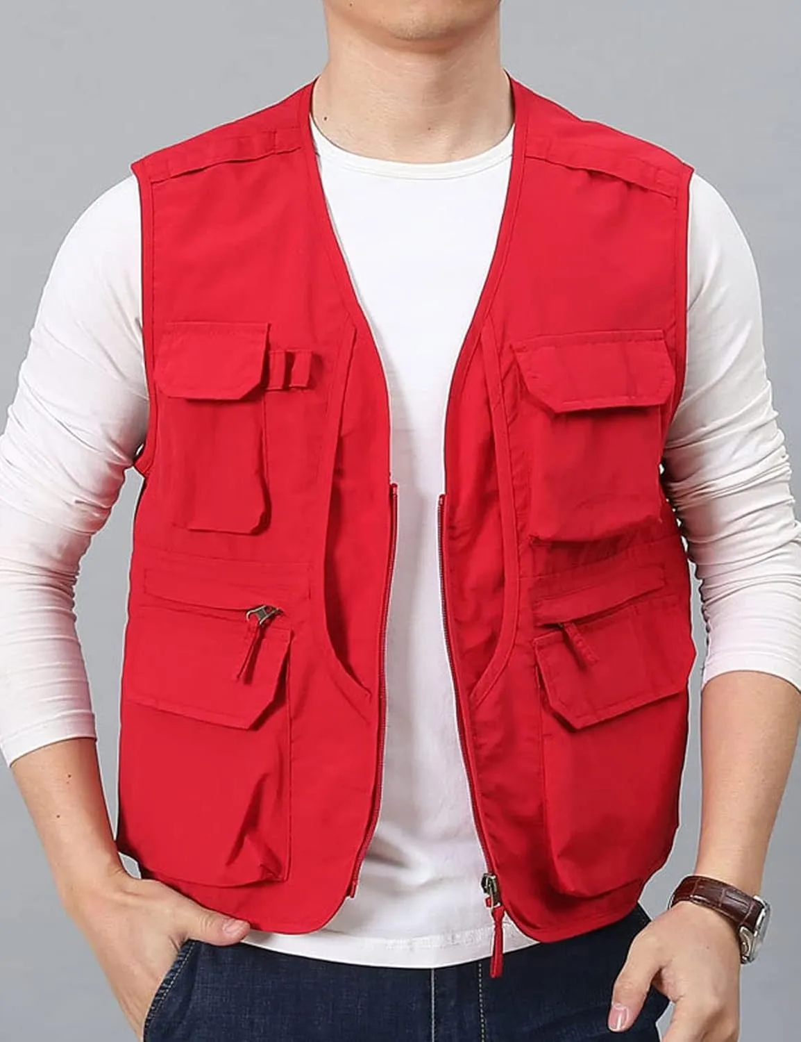 Flygo Men's Utility Cargo Vest Outdoor Fishing Safari Travel Work Photo Vest with Pockets