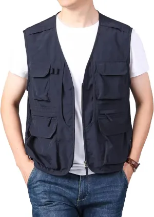 Flygo Men's Utility Cargo Vest Outdoor Fishing Safari Travel Work Photo Vest with Pockets