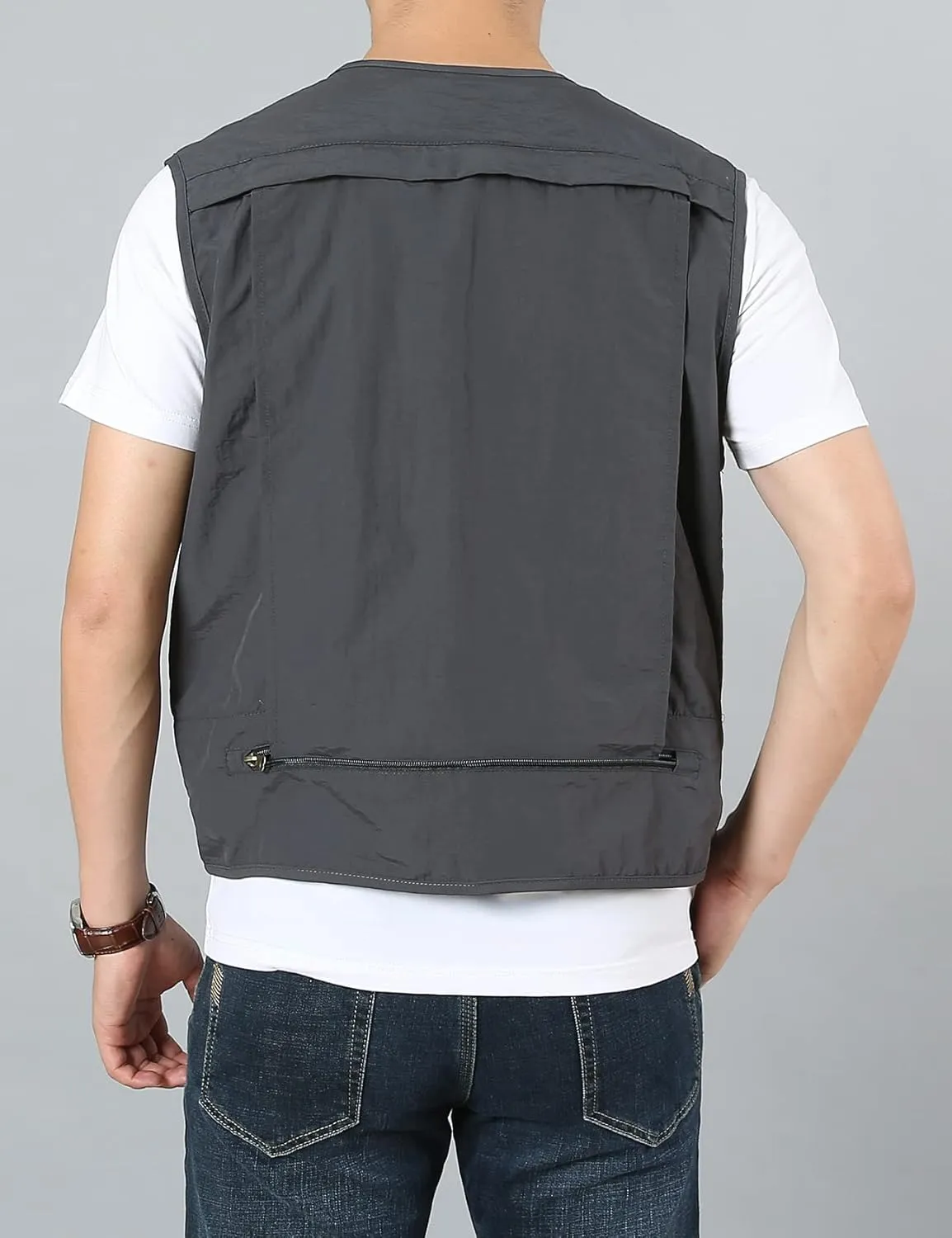 Flygo Men's Utility Cargo Vest Outdoor Fishing Safari Travel Work Photo Vest with Pockets