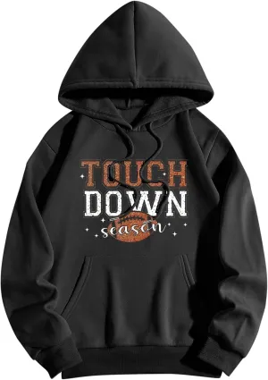 Football Mom Sweatshirt for Women Oversized Graphic Hoodies with Pockets Long Sleeve Drawstring Hooded Pullover