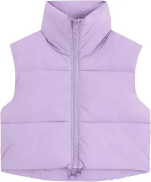 Fuinloth Women's Padded Vest, High Stand Collar Lightweight Zip Crop Puffer Gilet
