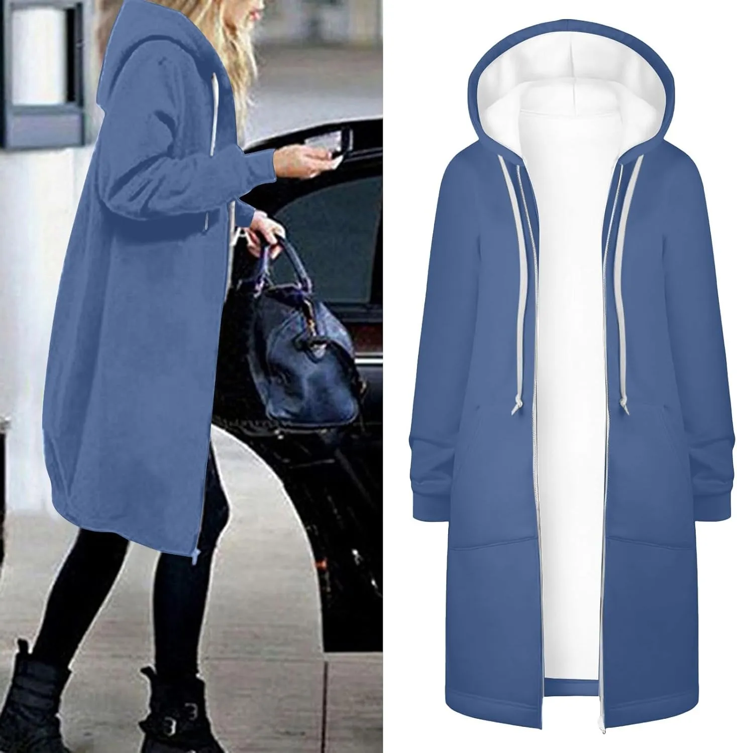 Full Zip Up Hoodies for Women Lightweight Long Sleeve Long Tunic Sweatshirt Oversize Casual Loose Outdoor Jackets Pockets