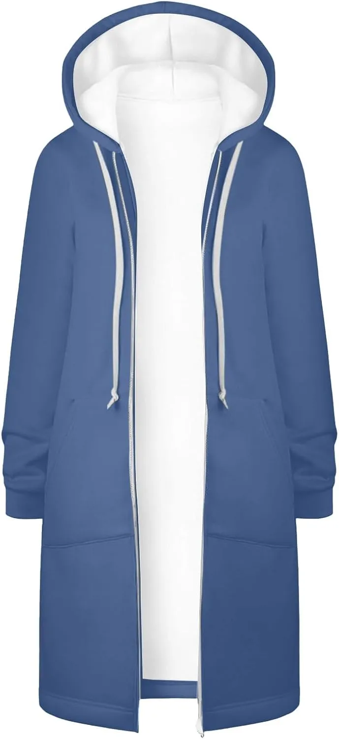 Full Zip Up Hoodies for Women Lightweight Long Sleeve Long Tunic Sweatshirt Oversize Casual Loose Outdoor Jackets Pockets