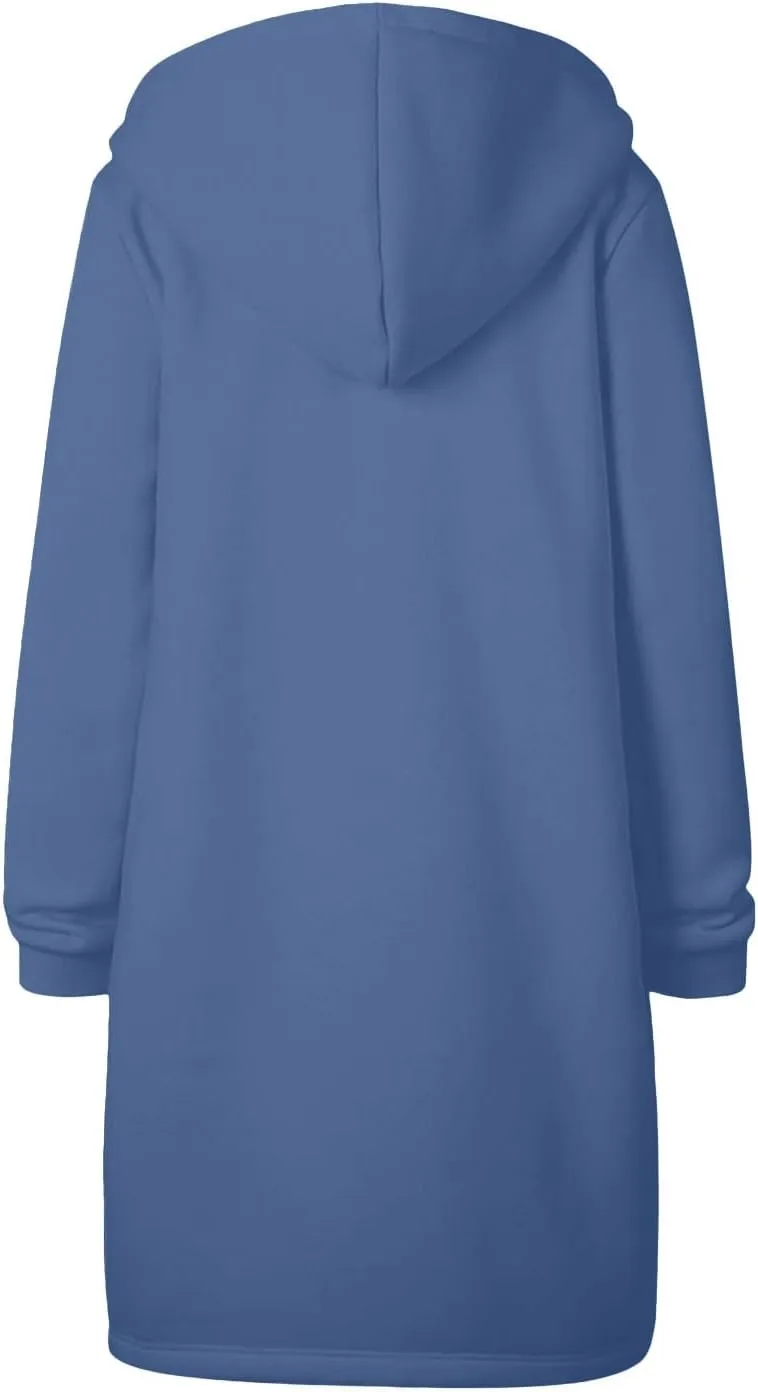 Full Zip Up Hoodies for Women Lightweight Long Sleeve Long Tunic Sweatshirt Oversize Casual Loose Outdoor Jackets Pockets