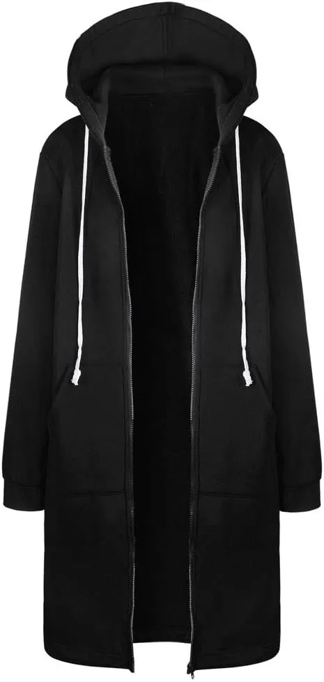 Full Zip Up Hoodies for Women Lightweight Long Sleeve Long Tunic Sweatshirt Oversize Casual Loose Outdoor Jackets Pockets