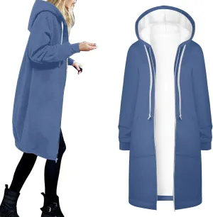 Full Zip Up Hoodies for Women Lightweight Long Sleeve Long Tunic Sweatshirt Oversize Casual Loose Outdoor Jackets Pockets