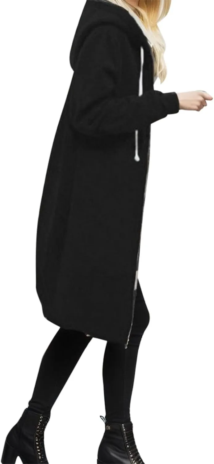 Full Zip Up Hoodies for Women Lightweight Long Sleeve Long Tunic Sweatshirt Oversize Casual Loose Outdoor Jackets Pockets