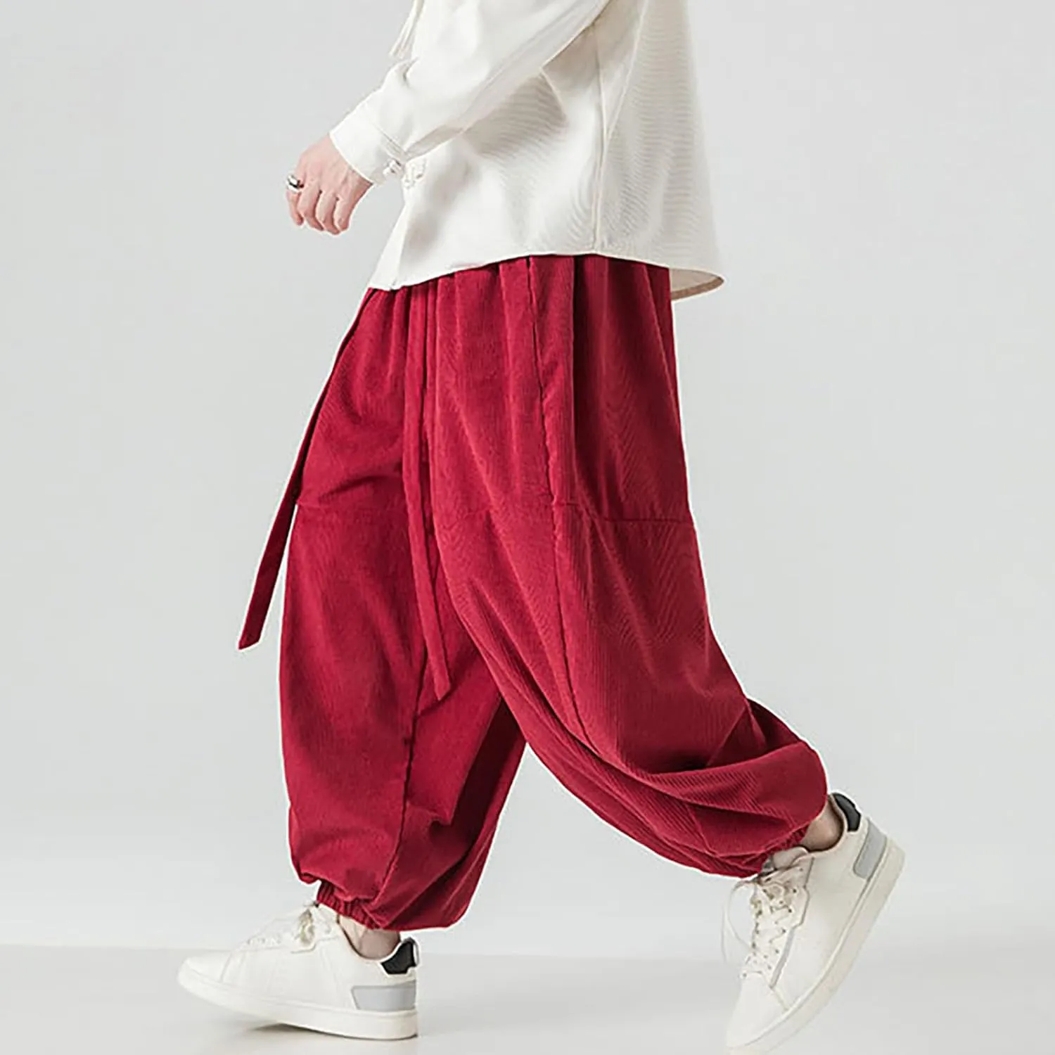 GIERIDUC Mens Cargo Sweatpants Mens Elasticated Waist Corduroy Trousers Extra Long Walking Trousers Best Sweat Pants for Men