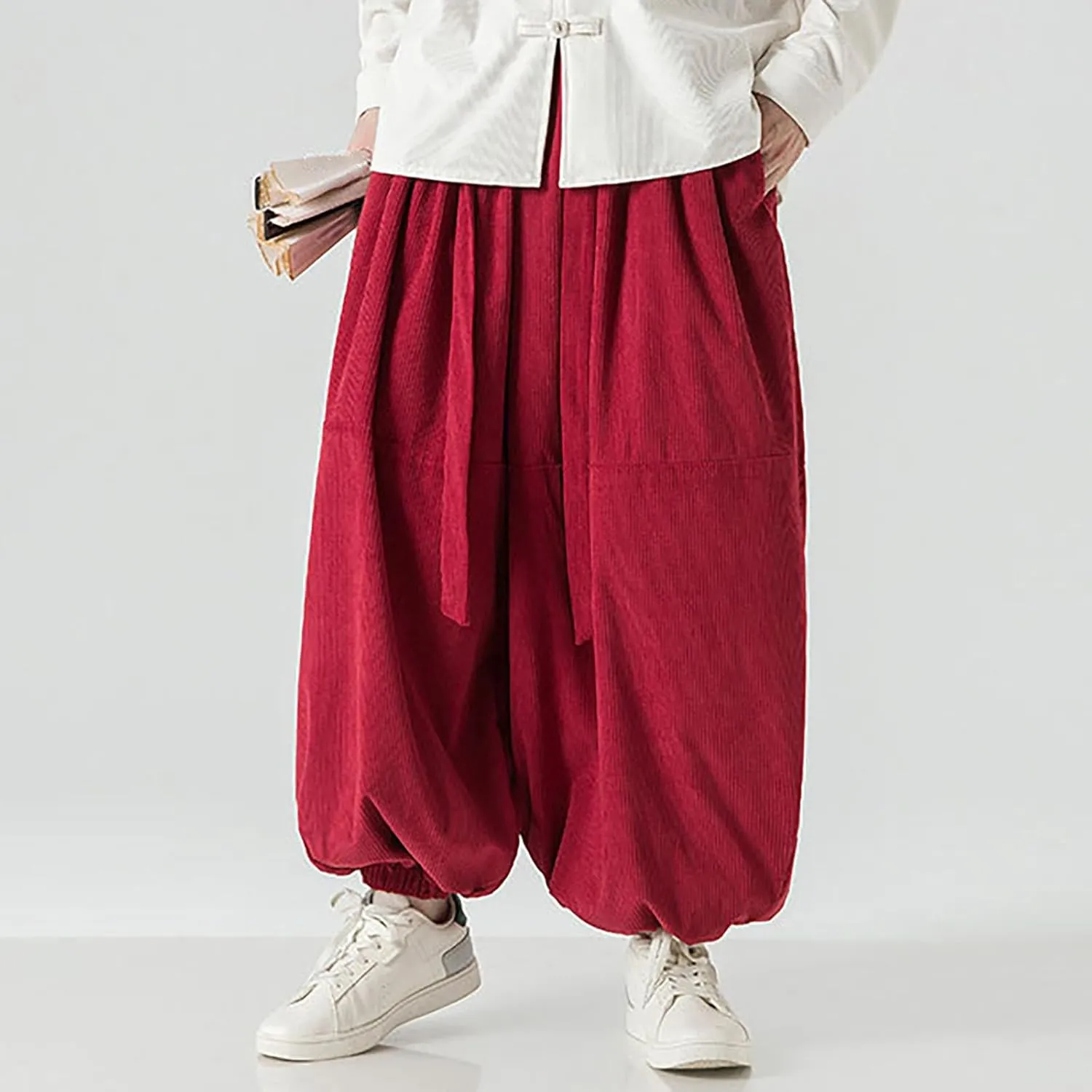 GIERIDUC Mens Cargo Sweatpants Mens Elasticated Waist Corduroy Trousers Extra Long Walking Trousers Best Sweat Pants for Men