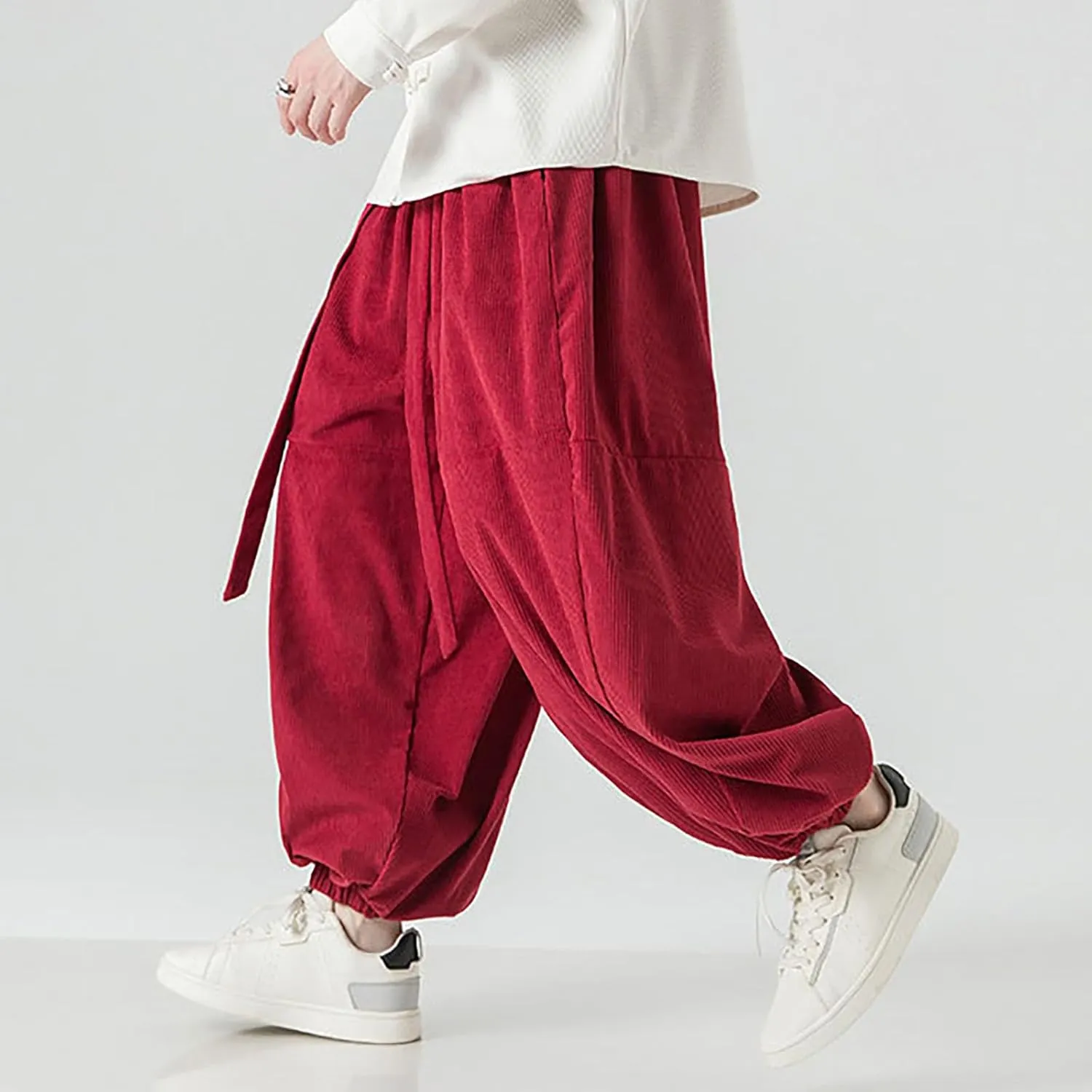 GIERIDUC Mens Cargo Sweatpants Mens Elasticated Waist Corduroy Trousers Extra Long Walking Trousers Best Sweat Pants for Men