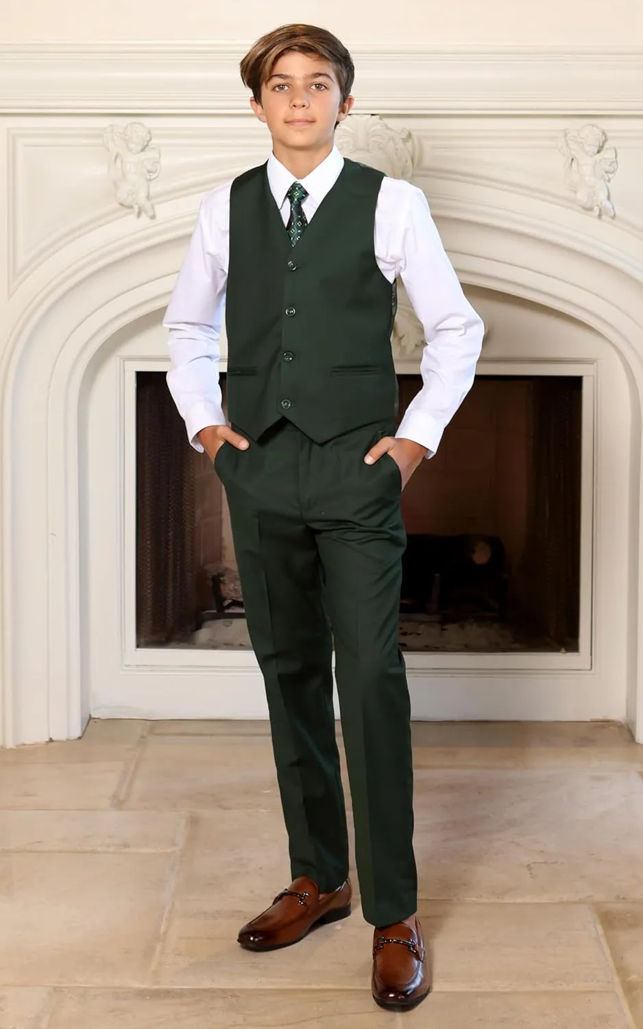 Gioberti 5 Piece Boys Formal Vest, Pants, Dress Shirt & Tie Set