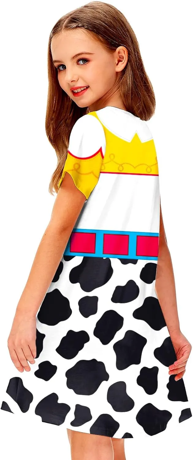 Girl 4th of July Dresses Short Sleeve Summer Hawaiian Tshirt Dress 5-14 Years