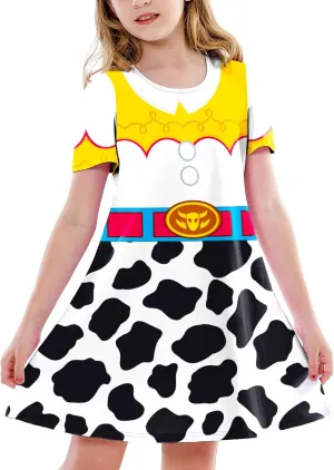 Girl 4th of July Dresses Short Sleeve Summer Hawaiian Tshirt Dress 5-14 Years